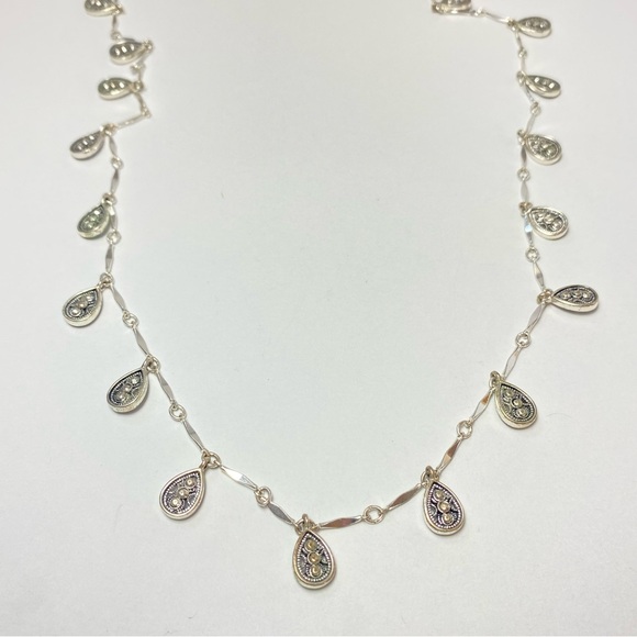 Crown Trifari Silver Tone Marcasite Tear Drop Filigree Station Chain Necklace - Picture 8 of 9